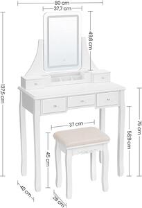 VASAGLE Toaletní stolek s osvětlením 80x40x137,5cm bílý