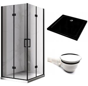 BPS-koupelny Obdélníkový sprchový kout HYD-OK12A 90x80 chrom/transparent + vanička HYD-OSV-ST03E černá