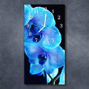 Nástěnné hodiny obrazové na skle - Orchidej modrá