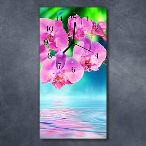 Nástěnné hodiny obrazové na skle - Orchidej II