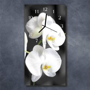 Nástěnné hodiny obrazové na skle - Orchidej bílá