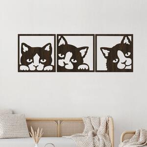 3 dílný dřevěný obraz koček | Rozměry (cm): 120x40 | Zvolte barvu dekoru: Wenge