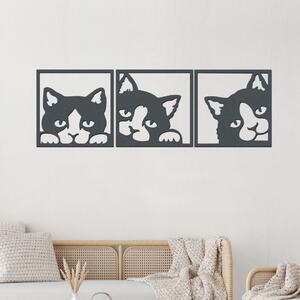 3 dílný dřevěný obraz koček | Rozměry (cm): 180x60 | Zvolte barvu dekoru: Antracitová
