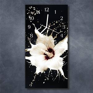 Nástěnné hodiny obrazové na skle - Ibišek bílý