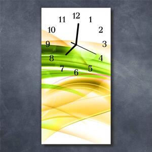 Nástěnné hodiny obrazové na skle - Abstrakt žlutozelený