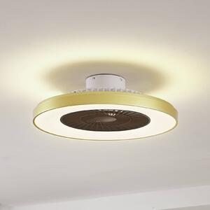Lindby LED stropní ventilátor Teleo, mosaz, DC, tichý, Tuya, stmívatelný, Mosaz / zlato, Obývací pokoj / jídelna, Plast, Moderní