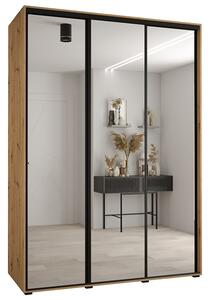 Šatní skříň s posuvnými zrcadlovými dveřmi DAVOS 170cm | DUB Artisan / černé pojezdy