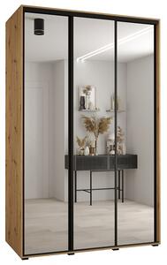 Šatní skříň s posuvnými zrcadlovými dveřmi DAVOS 160cm | DUB Artisan / černé pojezdy