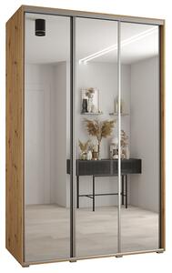 Šatní skříň s posuvnými zrcadlovými dveřmi DAVOS 160cm | DUB Artisan / stříbrné pojezdy