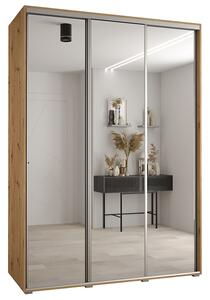 Šatní skříň s posuvnými zrcadlovými dveřmi DAVOS 170cm | DUB Artisan / stříbrné pojezdy