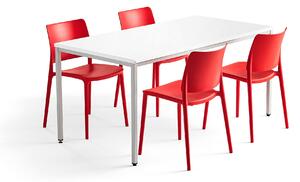 AJ Produkty Jídelní sestava Modulus + Rio, 1 stůl 1600x800 mm + 4 červené židle