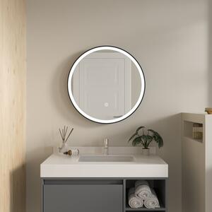 Erga Olivia, kulaté LED zrcadlo 60cm, černý kovový rám, 1380 lm, 6500K, ERG-V01-202-6060-BK
