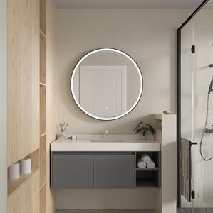 Erga Olivia, kulaté LED zrcadlo 100cm, černý kovový rám, 2300 lm, 6500K, přední osvětlení, ERG-V01-202-1010-BK