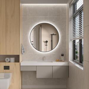 Erga Emma, ​​kulaté LED zrcadlo 80cm, černý kovový rám, 1840 lm, 6500K, zadní osvětlení, ERG-V01-201-8080-BK