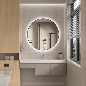 Erga Emma, ​​kulaté LED zrcadlo 90cm, černý kovový rám, 2070 lm, 6500K, zadní osvětlení, ERG-V01-201-9090-BK