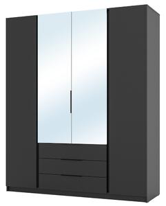 Šatní skříň KAJA 2F 2LU 3S | 200 cm | se zrcadly | VYSOKÁ | černá