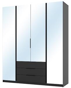 Šatní skříň KAJA 4LU 3S | 200 cm | se zrcadly | VYSOKÁ | černá