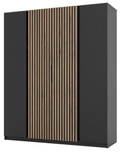Šatní skříň KAJA 2F 2LAM | 200 cm | bez zrcadla | VYSOKÁ | černá + lamely