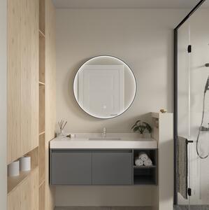 Erga Charlotte, kulaté LED zrcadlo 80cm, černý kovový rám, 1840 lm, 6500K, přední boční osvětlení, ERG-V01-204-8080-BK