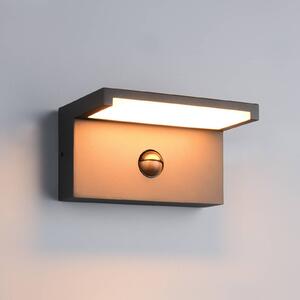 Trio Lighting LED venkovní nástěnné svítidlo Ravi, antracitová, šířka 18 cm, senzor, IP54, Černá, Hliník, Moderní