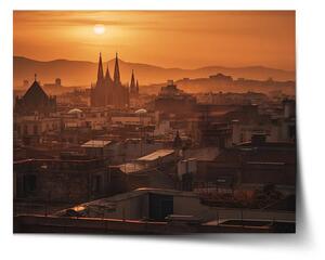 Sablio Plakát Barcelona Night Skyline - 60x40 cm