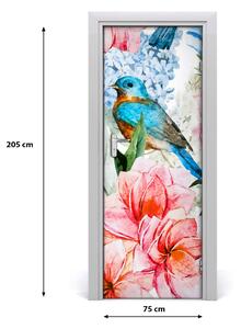 Samolepící fototapeta na dveře květiny a ptáci 75x205 cm