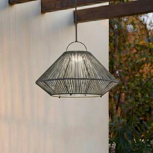 Lindby LED solární závěsná lampa Austas, šedá, Ø 50 cm, USB, IP54, stmívatelný, Hliník / šedá / zinek, Plast, Moderní, Závěsná lampa - lustr