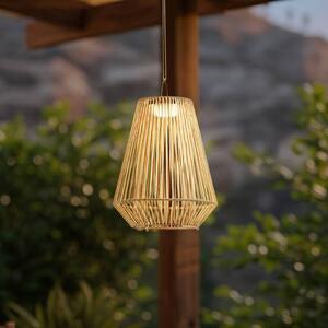 Lindby LED solární závěsná lampa Austas, béžová, Ø 32 cm, USB, IP54, stmívatelný, Krémová / jantar, Plast, Moderní, Závěsná lampa - lustr