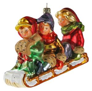 Dům Vánoc Sběratelská skleněná ozdoba na stromeček Dětí na saních