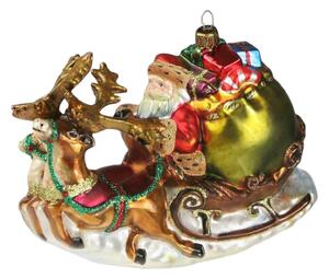 Dům Vánoc Sběratelská skleněná ozdoba na stromeček Santa na saních