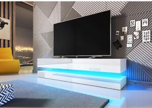 VIVALDI Televizní stolek FLY bílá / bílý lesk s LED osvětlením