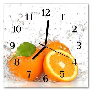 Nástěnné hodiny obrazové na skle - Pomeranče ve vodě