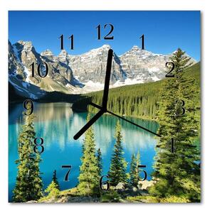 Nástěnné hodiny obrazové na skle - Hory a jezero