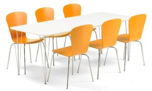 AJ Produkty Jídelní set Zadie + Milla, 1 stůl a 6 oranžových židlí