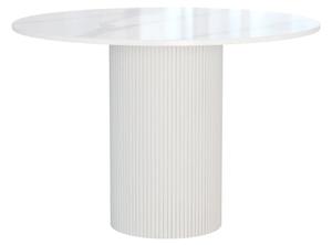 NovaNook Bílý jídelní stůl Malena ⌀110 cm s mramorovým dekorem