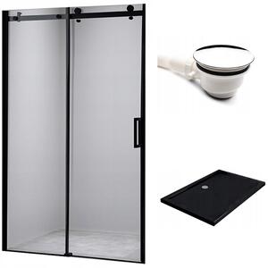 BPS-koupelny Posuvné sprchové dveře HYD-PD03C 110 černé/transparent pro instalaci do niky + vanička HYD-OSV-ST03B 110x80 černá