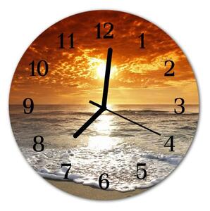 Nástěnné hodiny obrazové na skle - Moře a západ slunce