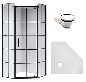 BPS-koupelny Pětiúhelníkový sprchový kout HYD-PK06A 80x80 černá/transparent + vanička HYD-PSV-ST07A bílá