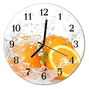 Nástěnné hodiny obrazové na skle - Pomeranče ve vodě