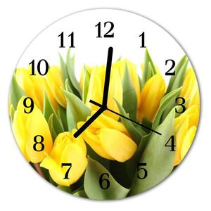 Nástěnné hodiny obrazové na skle - Tulipány žluté
