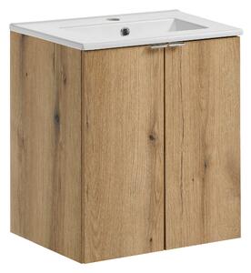Comad Koupelnová skříňka s keramickým umyvadlem Nova Oak 50 cm - dekor dubu