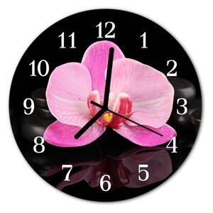Nástěnné hodiny obrazové na skle - Orchidej růžová