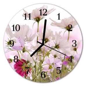 Nástěnné hodiny obrazové na skle - Květy růžové