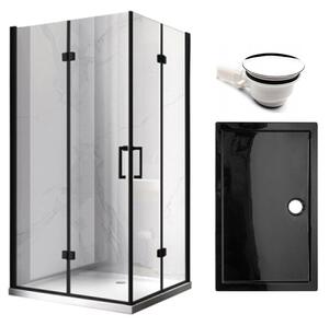 BPS-koupelny Obdélníkový sprchový kout HYD-OK12B 100x80 černý/transparent + vanička HYD-OSV-ST03A černá