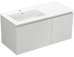 Mexen Rivel, koupelnová skříňka 100 cm s levým umyvadlem Otis, 1S, 1D, drážkovaná, šedá matná/bílá matná - 91A23-10047-3-BBFF62-W18L01