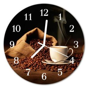 Nástěnné hodiny obrazové na skle - Káva a zrnka