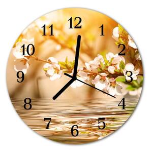 Nástěnné hodiny obrazové na skle - Voda a květy
