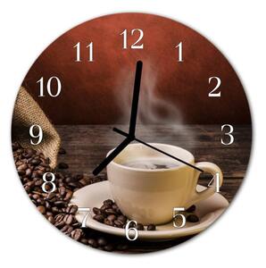Nástěnné hodiny obrazové na skle - Horká káva