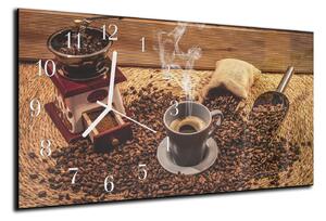 Nástěnné hodiny 30x60cm kávový mlýnek, zrna kávy - plexi