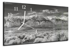 Nástěnné hodiny 30x60cm pohled na hory černobílé - plexi